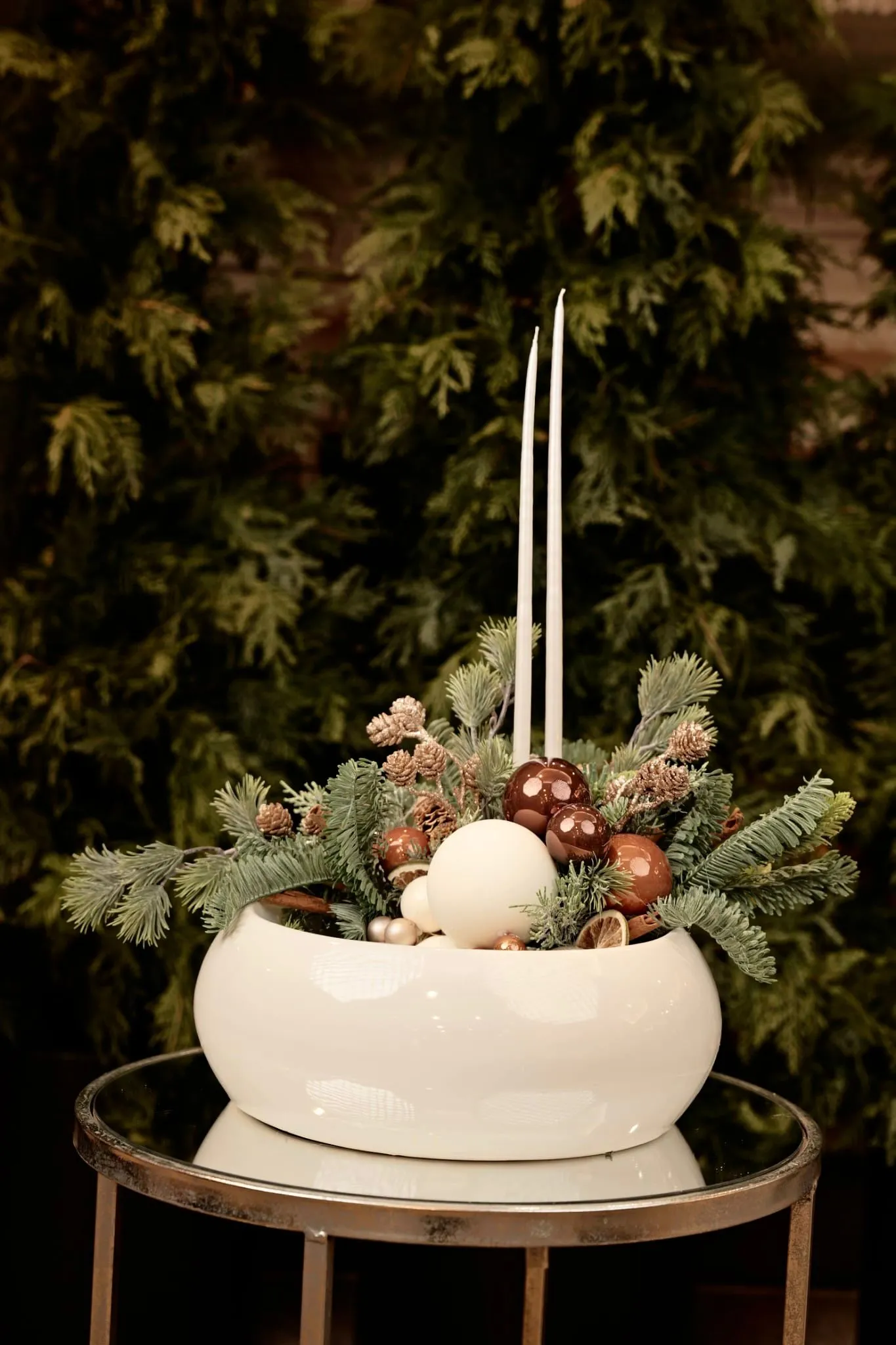 Stroik świąteczny w kremowej misie