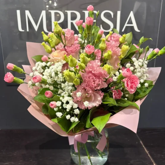 Bukiet jasnoróżowy z gipsówką