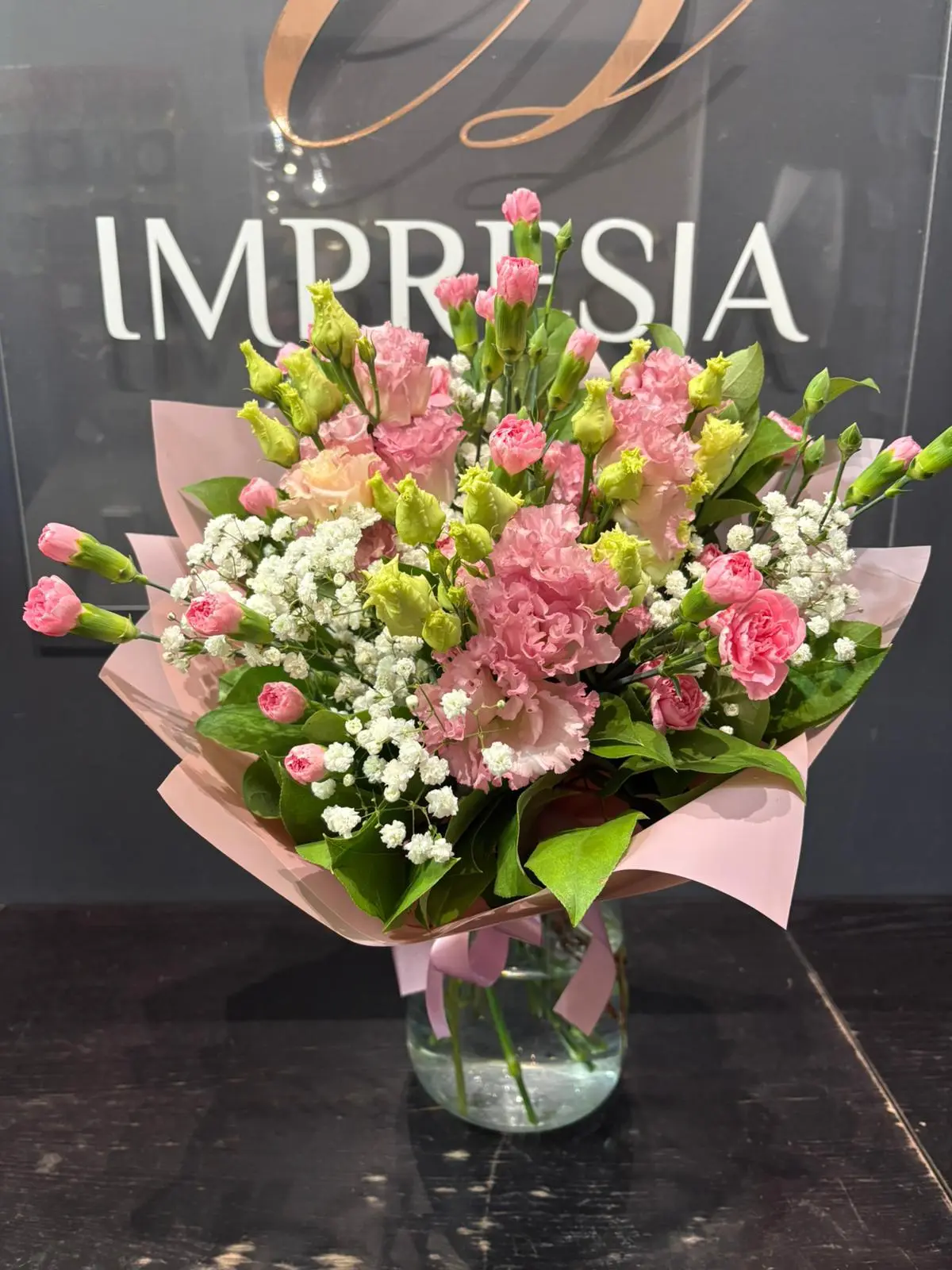 Bukiet jasnoróżowy z gipsówką