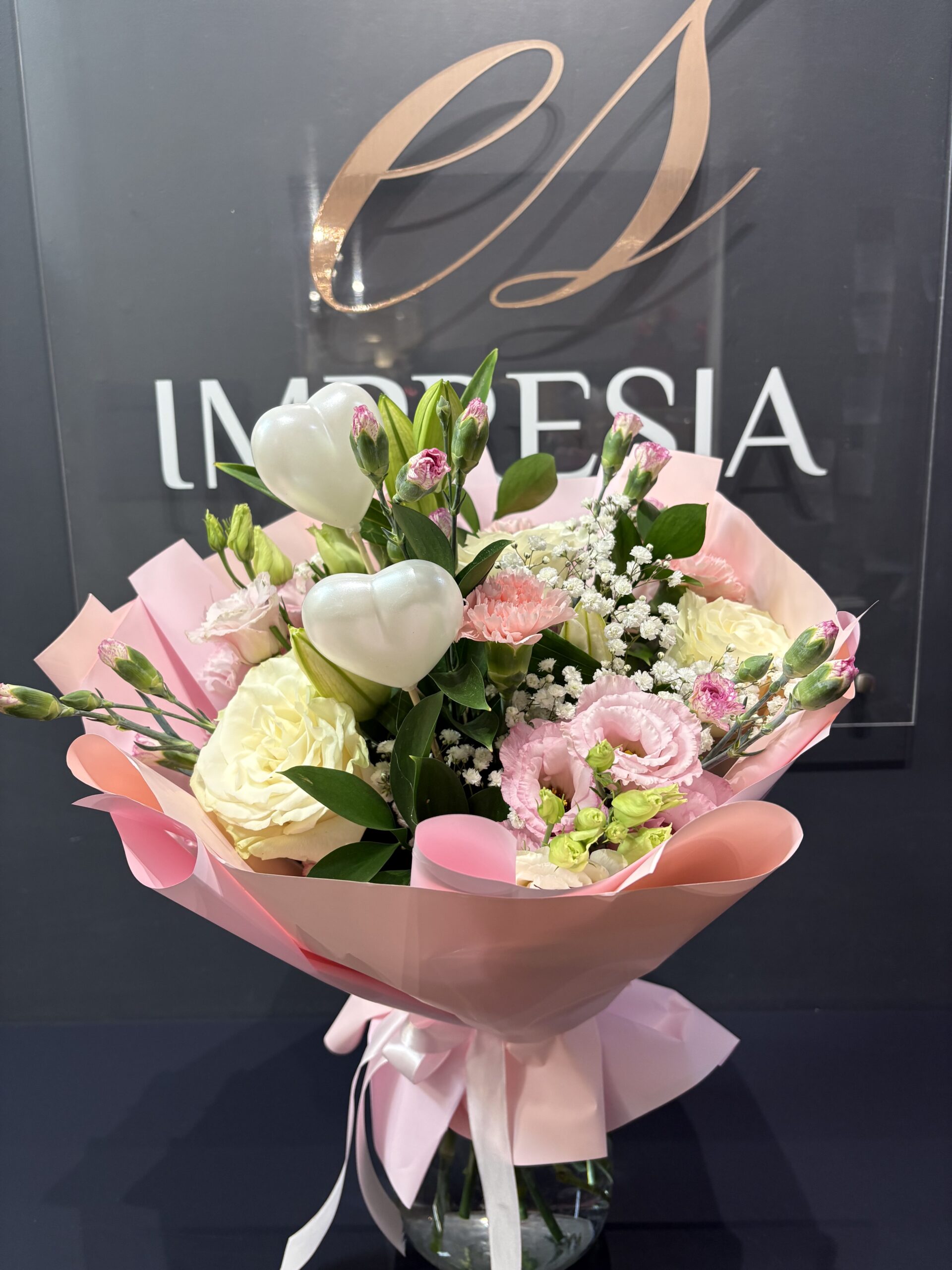 Bukiet jasnoróżowy z serduszkami