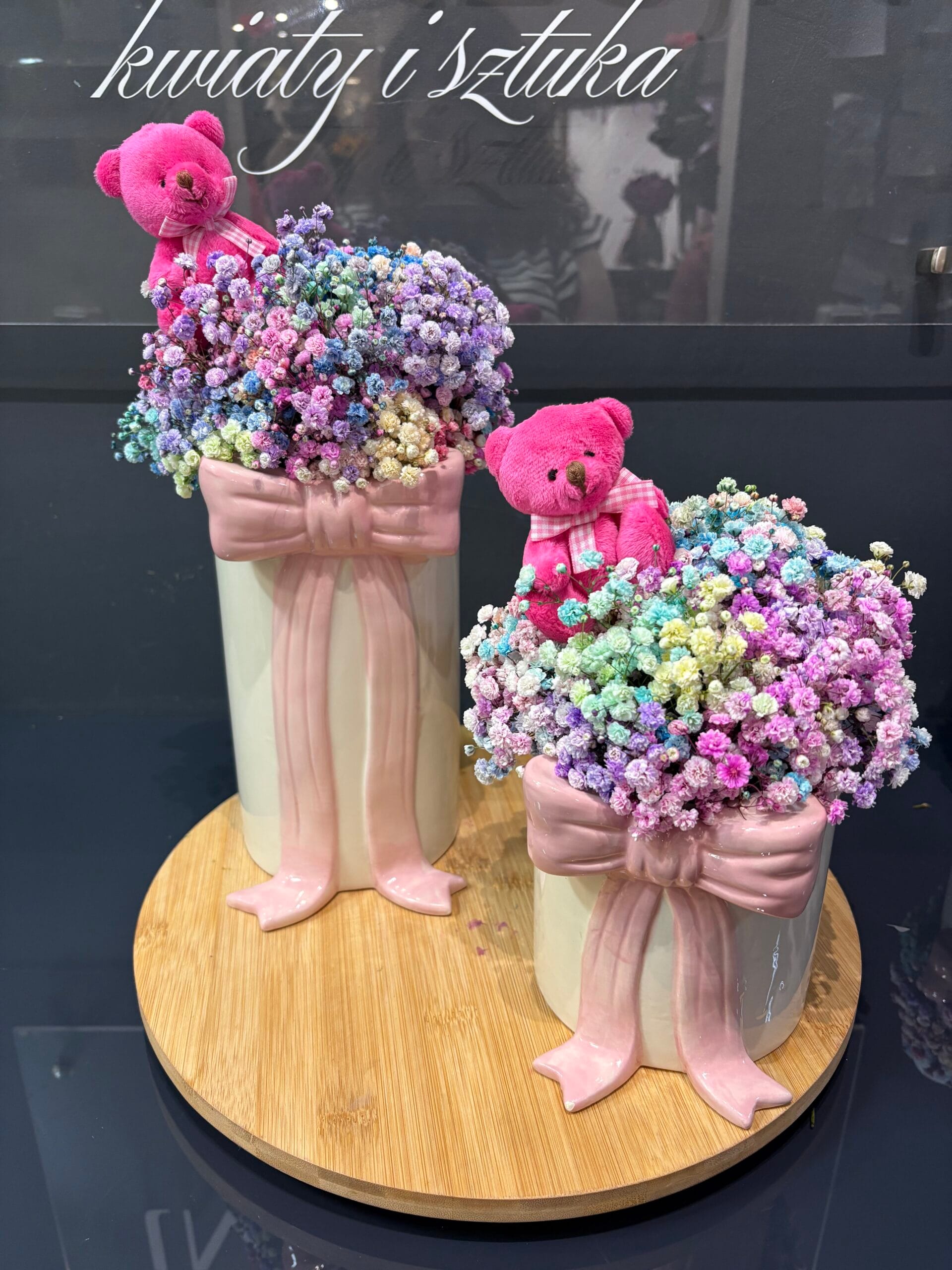 Ceramiczny flowerbox z kokardą i misiem - obrazek 2
