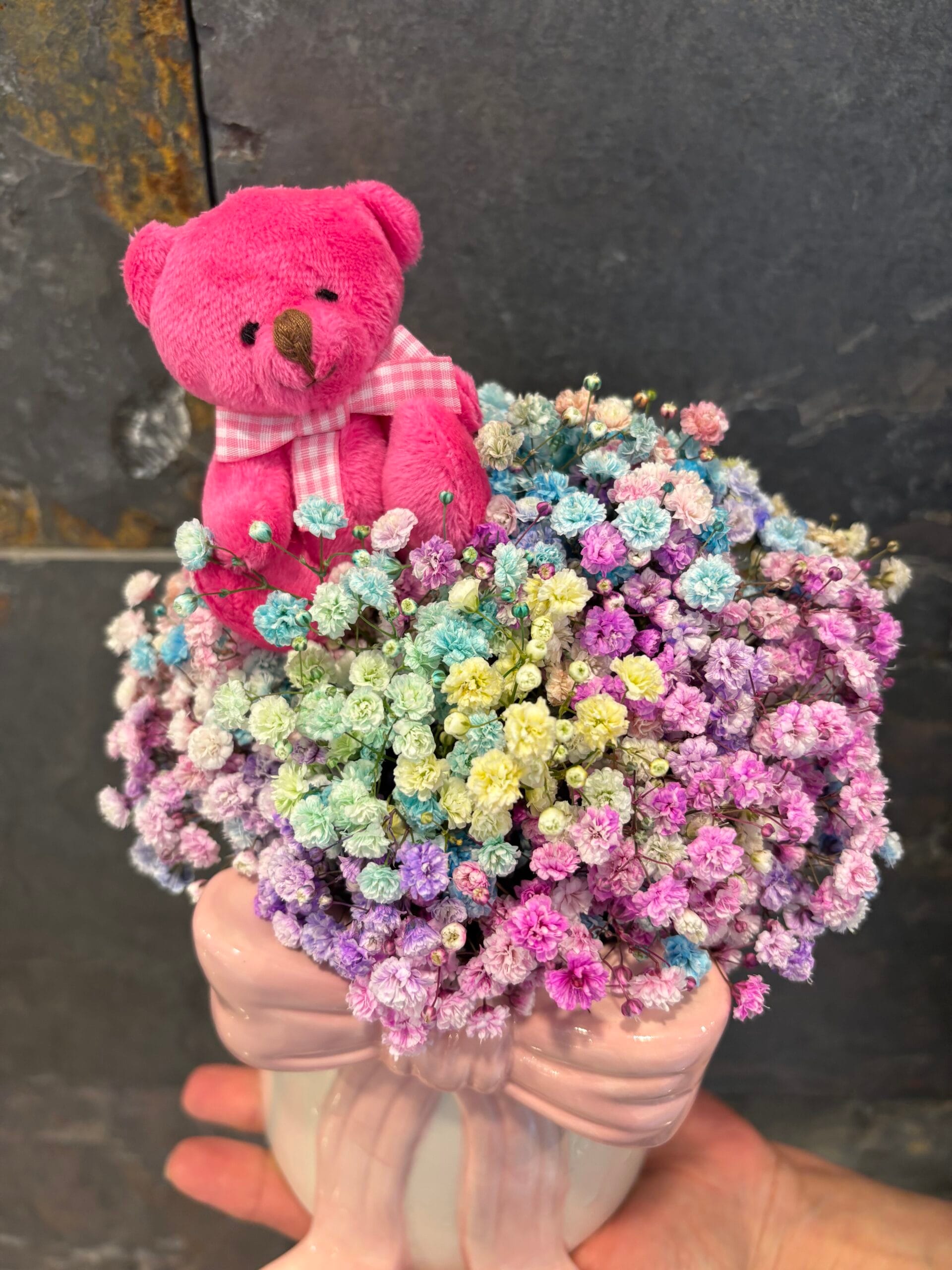 Ceramiczny flowerbox z kokardą i misiem - obrazek 3