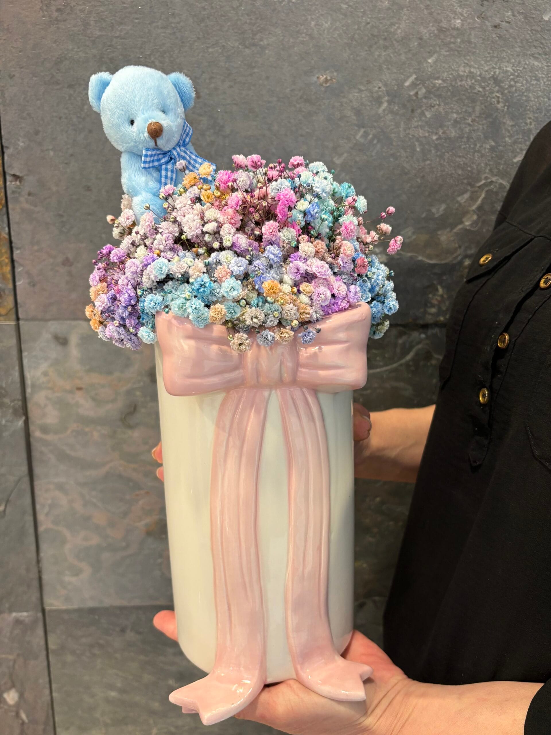Ceramiczny flowerbox z kokardą i misiem - obrazek 5