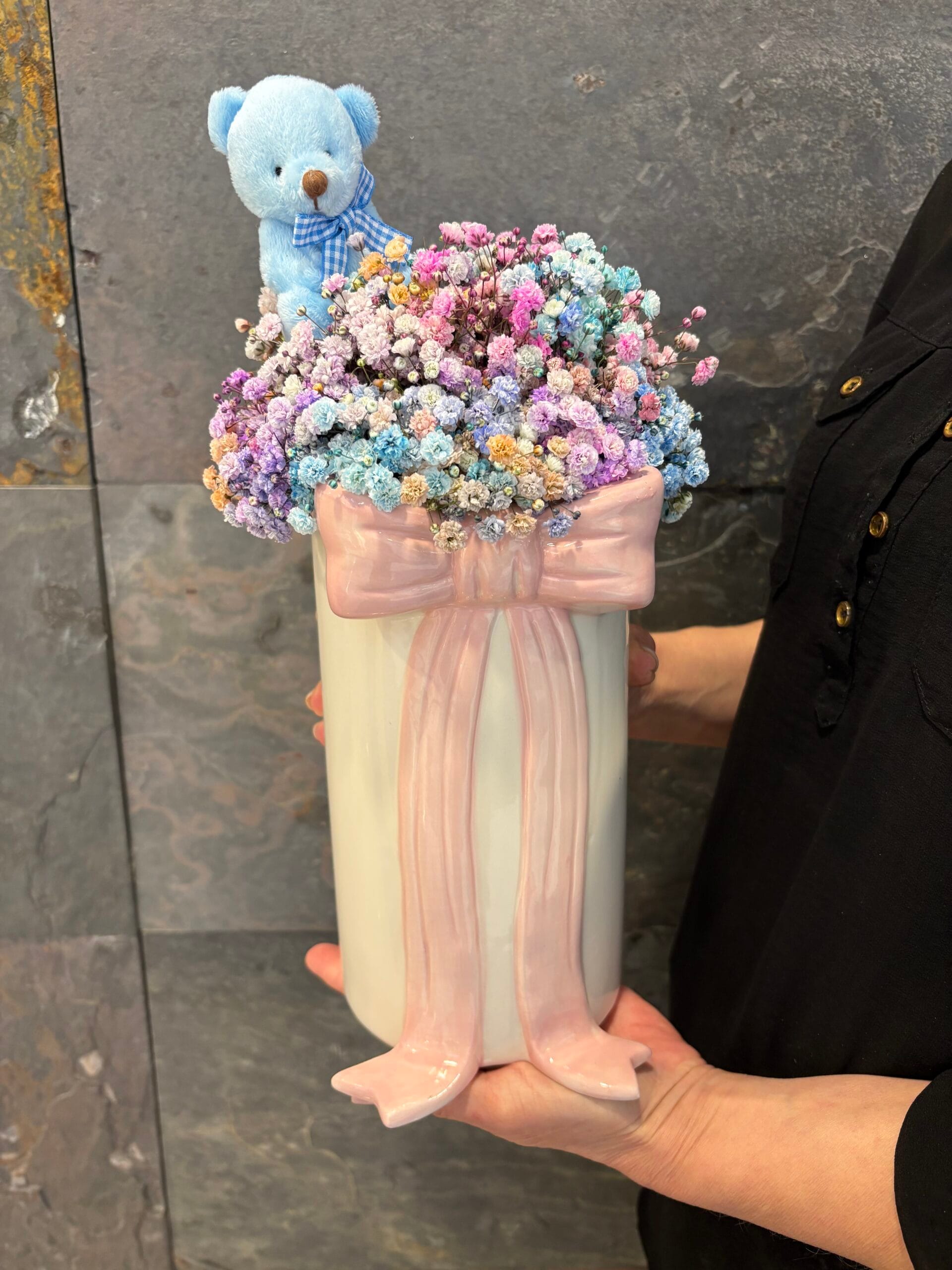 Ceramiczny flowerbox z kokardą i misiem - obrazek 6